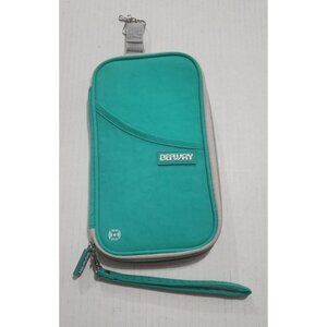 DEFWAY RFID Stop Travel Wallet Passport Holder teal, wristlet, zipper pockets